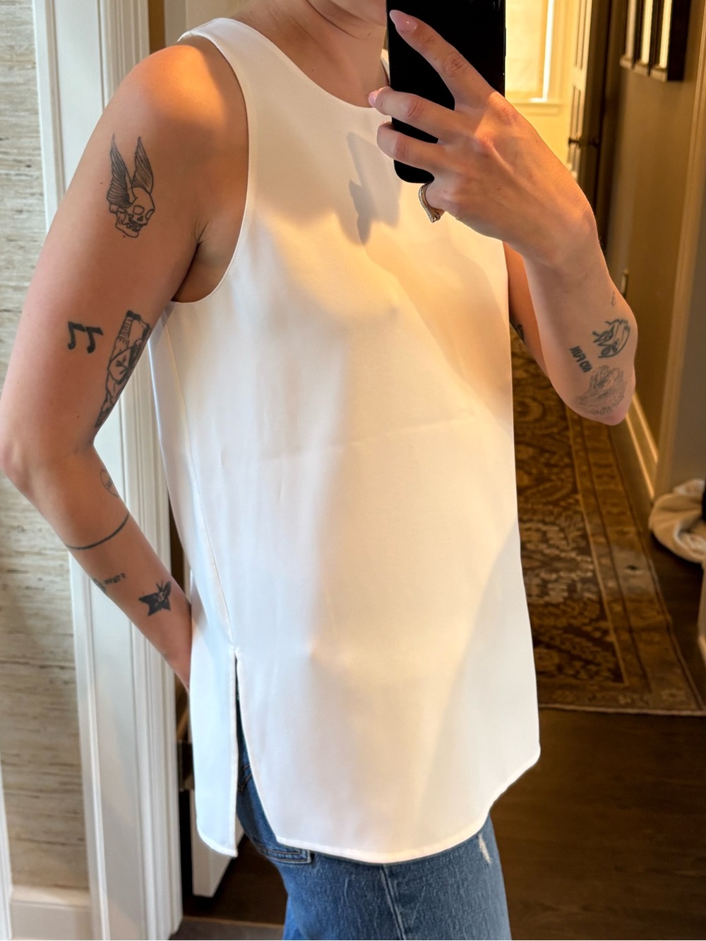 Vince White Sleeveless Tank with Side Slits